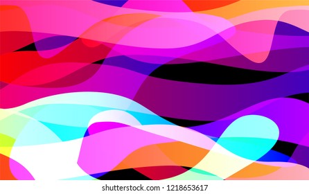 Flowing Minimal Background. Bright Neon Modern Design for Card, Cover, Banner. Gradient Shapes on Black Background.