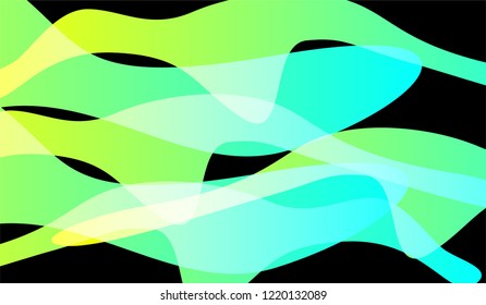 Flowing Minimal Background. Bright Neon Dynamic Design for Card, Banner, Placard. Gradient Shapes on Black Background.