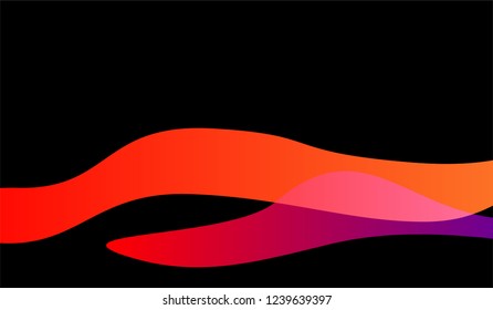 Flowing Minimal Background. Bright Neon Dynamic Design for Print, Brochure, Poster. Gradient Shapes on Black Background.