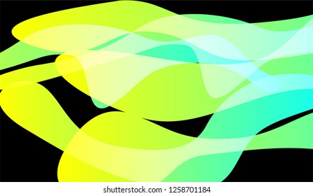 Flowing Minimal Background. Bright Neon Futuristic Design for Card, Cover, Banner. Gradient Shapes on Black Background.