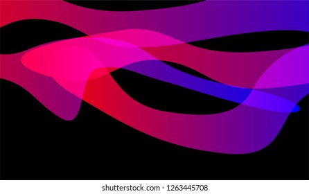 Flowing Minimal Background. Bright Neon Dynamic Design for Print, Brochure, Placard. Gradient Shapes on Black Background.