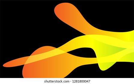 Flowing Minimal Background. Bright Neon Dynamic Design for Wallpaper, Banner, Placard. Gradient Shapes on Black Background.