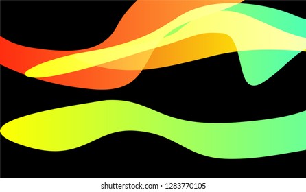 Flowing Minimal Background. Bright Neon Trendy Design for Card, Cover, Banner. Gradient Shapes on Black Background.