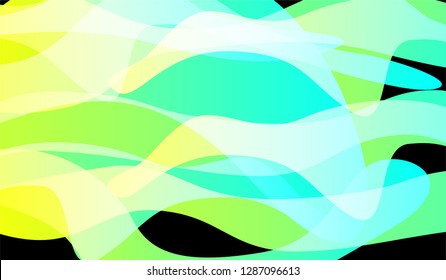 Flowing Minimal Background. Bright Neon Dynamic Design for Card, Cover, Poster. Gradient Shapes on Black Background.