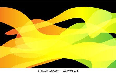 Flowing Minimal Background. Bright Neon Modern Design for Card, Cover, Poster. Gradient Shapes on Black Background.