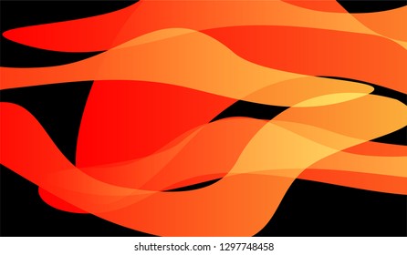 Flowing Minimal Background. Bright Neon Dynamic Design for Card, Cover, Poster. Gradient Shapes on Black Background.