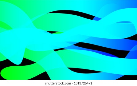 Flowing Minimal Background. Bright Neon Dynamic Design for Print, Brochure, Poster. Gradient Shapes on Black Background.