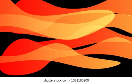 Flowing Minimal Background. Bright Neon Dynamic Design for Wallpaper, Brochure, Placard. Gradient Shapes on Black Background.