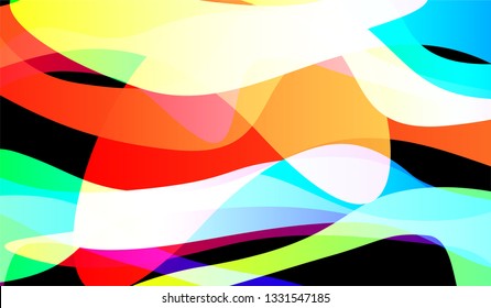 Flowing Minimal Background. Bright Neon Modern Design for Card, Banner, Placard. Gradient Shapes on Black Background.