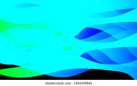 Flowing Minimal Background. Bright Neon Futuristic Design for Print, Brochure, Placard. Gradient Shapes on Black Background.