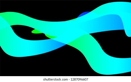Flowing Minimal Background. Colorful Neon Trendy Design for Card, Cover, Poster. Gradient Shapes on Black Background.