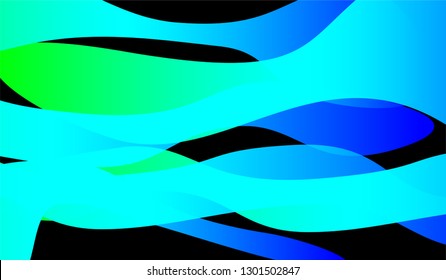 Flowing Minimal Background. Colorful Neon Trendy Design for Print, Brochure, Placard. Gradient Shapes on Black Background.