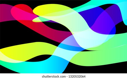 Flowing Minimal Background. Colorful Neon Modern Design for Card, Banner, Placard. Gradient Shapes on Black Background.