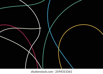 Flowing multicolored lines forming an abstract pattern, evoking a modern and sleek aesthetic. Ideal for Tech Branding, Marketing Materials, and Digital Wallpapers.