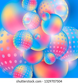 Flowing multicolored spheres abstract 3D composition 