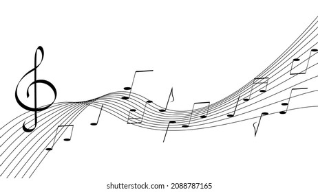 flowing music notes on wave sheet with clef