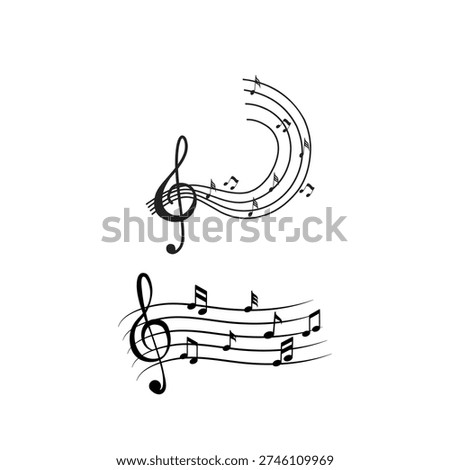 Flowing music staff illustration with notes symbolizing melody, harmony, creativity, and performance artistry.