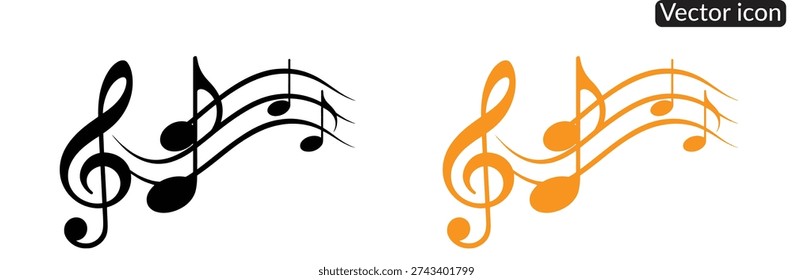Flowing musical notes on a staff. Wavy music score with treble clef. Concept for melody, song, and harmony. Abstract sound wave vector illustration for design
