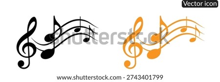 Flowing musical notes on a staff. Wavy music score with treble clef. Concept for melody, song, and harmony. Abstract sound wave vector illustration for design