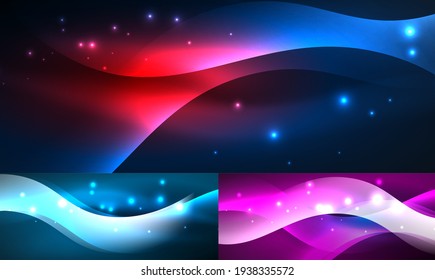 Flowing neon blue color waves abstract backgrounds. Design templates for business or technology presentations, internet posters or web brochure covers
