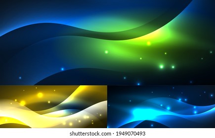 Flowing neon blue color waves abstract backgrounds. Design templates for business or technology presentations, internet posters or web brochure covers