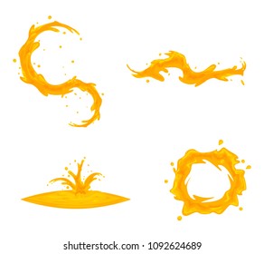 Flowing oil splash drop wave whirlpool vortex cartoon icon set design isolated vector illustration