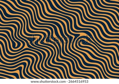 Flowing orange and black wavy stripes forming organic seamless background design.