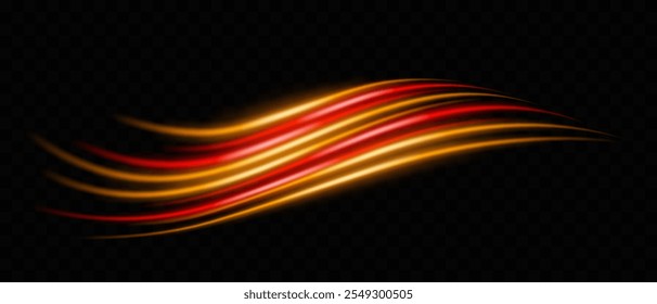 Rayas fluidas de luz de neón naranja y rojo con un movimiento ondulado sobre un fondo oscuro. Ideal para ciencia ficción, diseños tecnológicos, temas futuristas o imágenes digitales dinámicas.