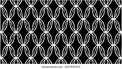Flowing organic seamless pattern with interlocking curves in black and white.