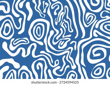 Flowing organic white lines a deep blue background abstract pattern