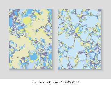 Flowing Paint Marble Vector Background Set. Granite, Pebble Border. Terrazzo Brick Textured Organic Cover. Liquid Oil, Watercolor Paint, Marble Texture. Cool Magazine Minimal Cover Page, Fluid Design