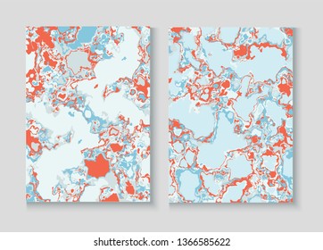 Flowing Paint Marble Vector Background Set. Granite, Pebble Poster. Terrazzo Stone Textured Organic Cover. Liquid Oil, Watercolor Paint, Marble Pattern. Presentation Minimal Cover Page, Fluid Design