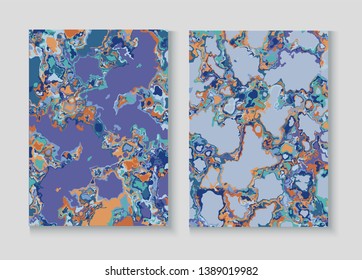 Flowing Paint Marble Vector Background Set. Granite, Pebble Frame. Terrazzo Brick Textured Organic Cover. Liquid Oil, Watercolor Paint, Marble Design. Cool Magazine Minimal Cover Page, Fluid Design