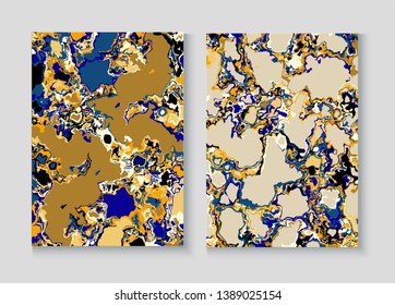 Flowing Paint Marble Vector Background Set. Terrazzo Teal Textured Organic Cover. Granite, Pebble Poster. Liquid Oil, Watercolor Paint, Marble Pattern. Modern Folder Minimal Cover Page, Fluid Design