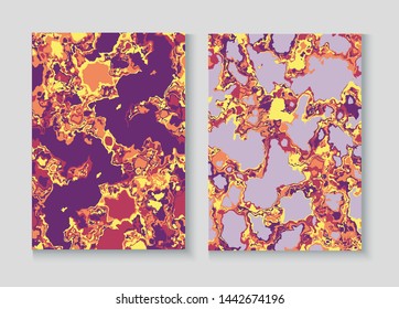 Flowing Paint Marble Vector Background Set. Terrazzo Brick Textured Organic Cover. Granite, Pebble Frame. Liquid Oil, Watercolor Paint, Marble Collage. Cool Magazine Minimal Cover Page, Fluid Design