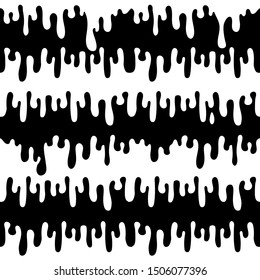 Flowing paint is a seamless pattern. Dripping paint. Black and white blots