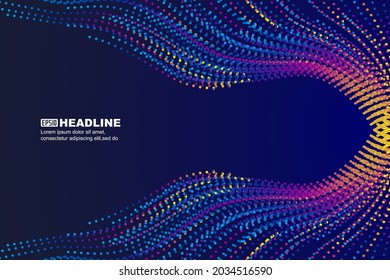 Flowing particle lines converge to the right Internet network technology sense background