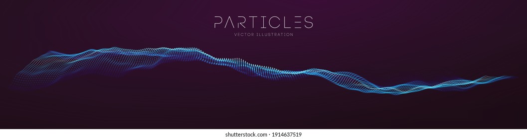 Flowing particle waves. Music abstract tech background. Vector sound wave technology background. Equalizer for music, showing audio waves with music waves. EPS 10.