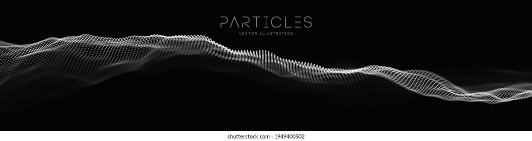 Flowing particle waves. Music abstract tech background. Vector sound wave technology background. Equalizer for music, showing audio waves with music waves. EPS 10.