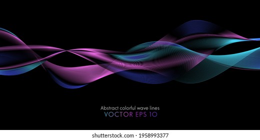 Flowing Particle Waves. Music Abstract Tech Background. Vector Sound Wave Technology Background. Equalizer For Music, Showing Audio Waves With Music Waves. EPS 10.