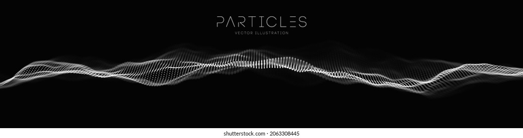 Flowing particle waves. Music abstract tech background. Vector sound wave technology background. Equalizer for music, showing audio waves with music waves. EPS 10.