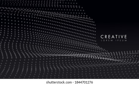 Partículas flotantes fondo de la línea de onda abstracta, la forma de curva suave fija el fluido sobre el fondo oscuro para el diseño de pancartas, carteles, cubiertas.