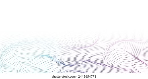 Flowing particles dots, wave pattern curve halftone shape isolated on transparent background. Vector background concept of modern technology, science.