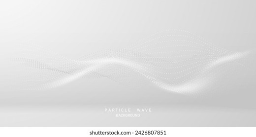 Flowing particles form waves, a gradient light pattern. modern technology background Vector illustration