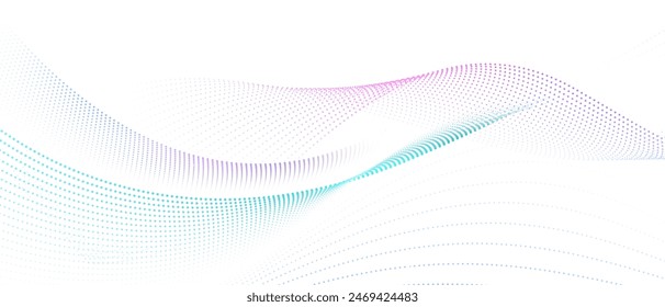 Flowing particles form waves, a gradient light pattern. modern technology background Vector illustration