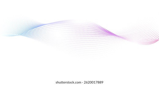 Las partículas que fluyen forman ondas, un patrón de luz de gradiente. Ilustración vectorial de fondo de tecnología moderna