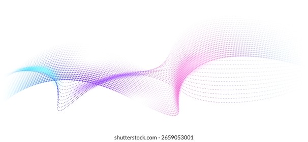 Flowing particles form waves, a gradient light pattern. modern technology background Vector illustration