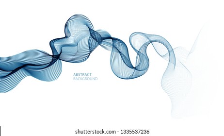 Flowing particles wave, dynamic sound motion curve lines. 3d vector illustration. Beautiful wave shaped array of blended points.