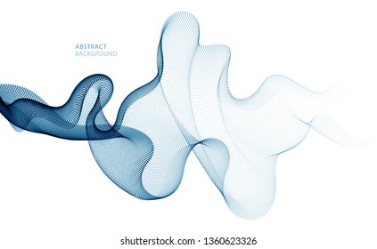 Flowing particles wave, dynamic sound motion curve lines. 3d vector illustration. Beautiful wave shaped array of blended points.