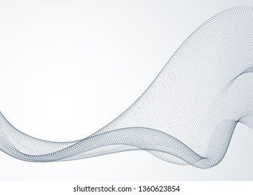 Flowing particles wave, dynamic sound motion curve lines. 3d vector illustration. Beautiful wave shaped array of blended points.